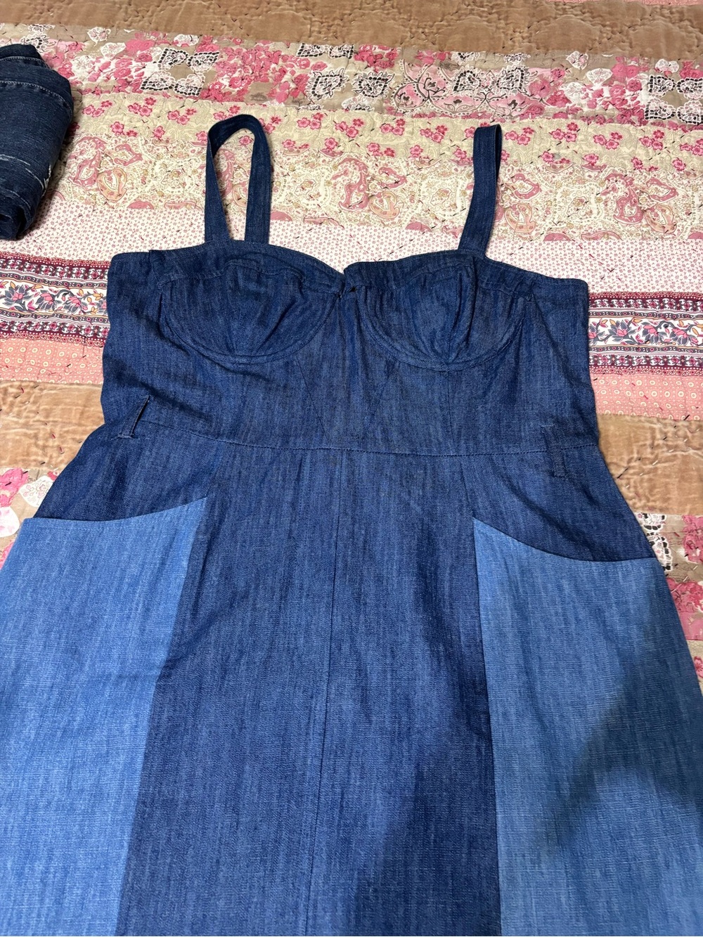 New Du Paradis / Anthropologie Denim Bustier Dress in Deep and Light Blue